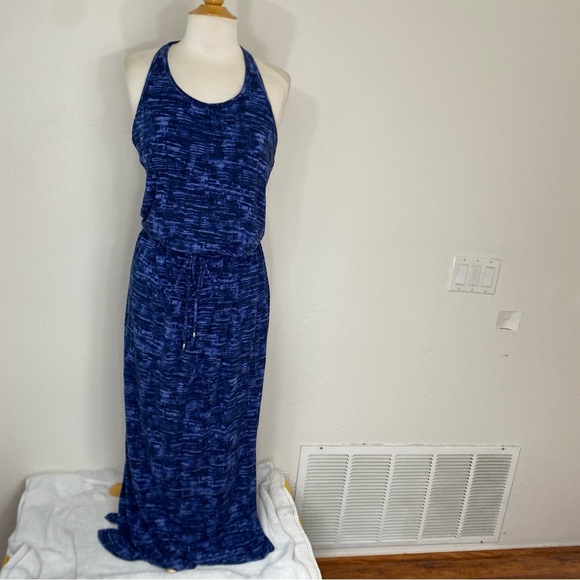 Athleta Women’s Blue Racerback Elastic Waist Maxi Dress Size Large Coastal Retro - Picture 1 of 16